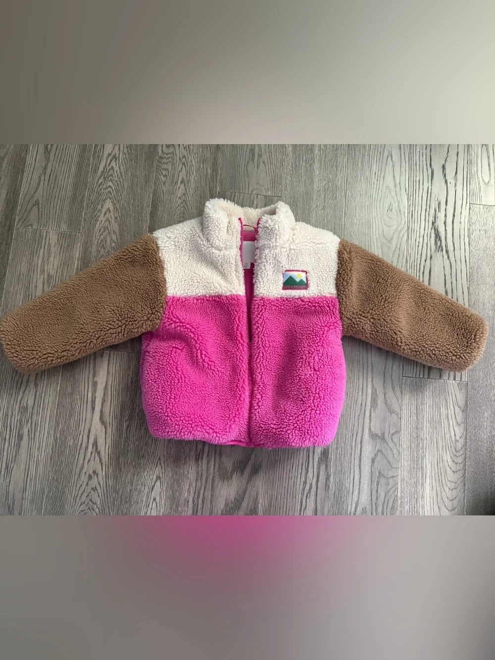 ZARA Colorblock Sherpa Jacket - Pink, Cream & Brown